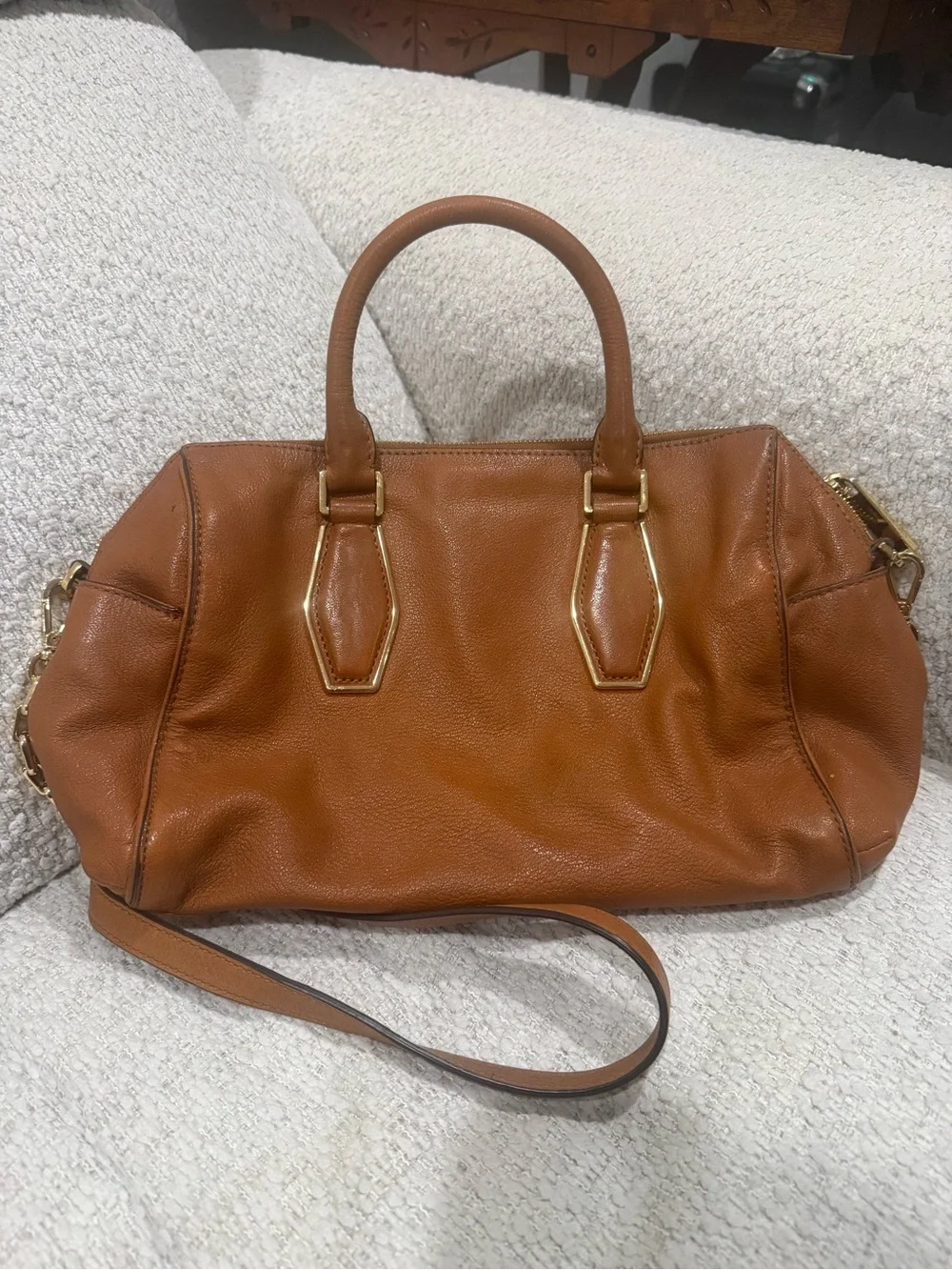 Michael Kors Women's Leather Satchel Handbag in Cognac Brown
